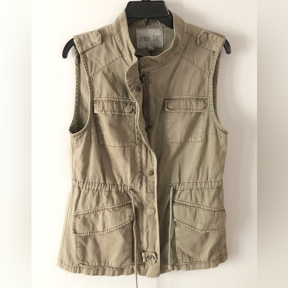 Per Se Cotton  Utility Vest with Front Flap Pockets